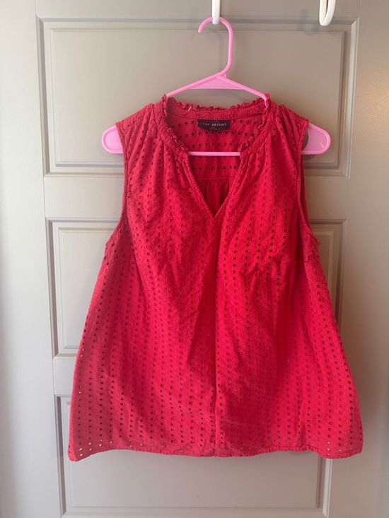Lane Bryant Tops - Lane Bryant Bright Red Eyelet V-Neck Tank